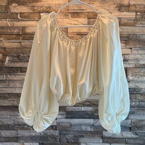 Buckle Chic Cream Women's Blouse with Flowing Sleeves